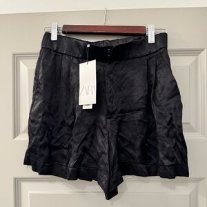 NWT ZARA black satin shorts